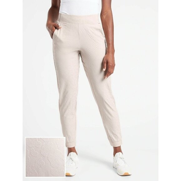 Athleta Brooklyn Textured Jogger Leopard Abalone Size 2 Taupe Ribbed Pants - Picture 1 of 13
